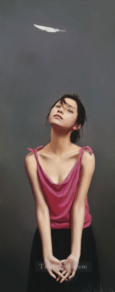 Red vest Chinese Girls Oil Paintings